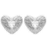 Boucles d'oreilles / puces en acier Inox coeur Argenté-cristal