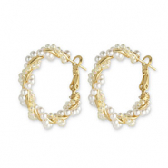 Boucles d'oreilles tendance perles torsad&eacute; Blanc-dor&eacute;