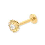 Piercing d&rsquo;oreilles en acier Inox coeur avec strass Dor&eacute;-cristal