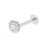 Piercing d&rsquo;oreilles en acier Inox coeur avec strass Argent&eacute;-cristal