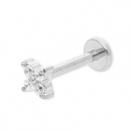 Piercing d&rsquo;oreilles en acier Inox fleur avec strass Argent&eacute;-cristal