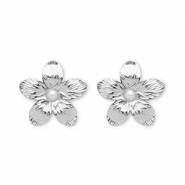 Boucles d'oreilles puces en acier Inox fleur Argenté