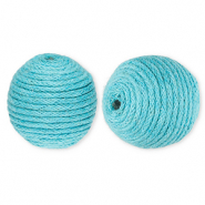 Perles acryliques 22 mm avec fil en coton cir&eacute; wax Bleu