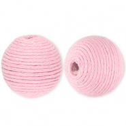 Perles acryliques 22 mm avec fil en coton cir&eacute; wax Rose clair