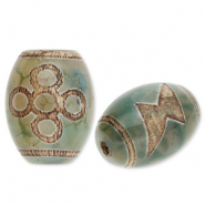 Perles en pierre naturelle Calc&eacute;doine "grain de riz" Vert-beige-marron