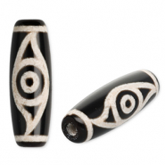 Perles en pierre naturelle Calc&eacute;doine tube avec oeil Noir-beige sable