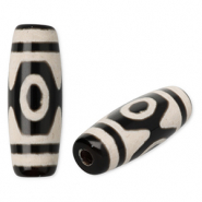 Perles en pierre naturelle Calc&eacute;doine tube Noir-gris clair