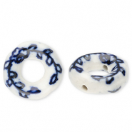 Perles en c&eacute;ramique donut Blanc cass&eacute;-bleu de Delft