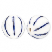 Perles en c&eacute;ramique 10&nbsp;mm avec ray&eacute;es Blanc cass&eacute;-bleu de Delft