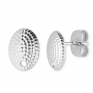 Appr&ecirc;ts en acier Inox boucles d'oreilles / puces d&rsquo;oreilles ovale avec anneau Argent&eacute;