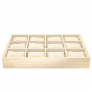 Pr&eacute;sentoir bijoux 12 cases avec coussins Naturel-blanc lin
