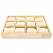 Pr&eacute;sentoir bijoux 12 cases avec coussins naturel-blanc cass&eacute;