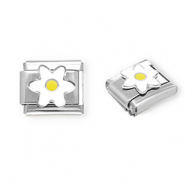 Apprêts en acier inox breloques pour bracelet italien fleur Argenté-blanc-jaune