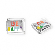 Appr&ecirc;ts en acier inox breloques pour bracelet italien "Be happy" Argent&eacute;-multicolore