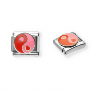 Apprêts en acier inox breloques pour bracelet italien cœur Yin & Yang Argenté-rose-rouge