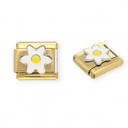 Appr&ecirc;ts en acier inox breloques pour bracelet italien fleur Dor&eacute;-blanc-jaune