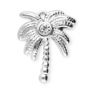 Breloques en acier Inox palmier Argent&eacute;-vert fonc&eacute;