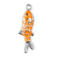 Breloques en acier Inox &eacute;maill&eacute;e poisson Argent&eacute;-orange-noir