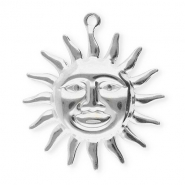 Breloques en acier Inox soleil avec visage Argent&eacute;