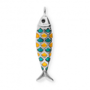 Breloques en acier Inox poisson Argent&eacute;-vert p&eacute;trole-orange-noir