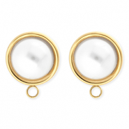 BY31® Apprêts en acier Inox boucles d'oreilles / puces d’oreilles rond avec imitations perle avec anneau Doré-blanc
