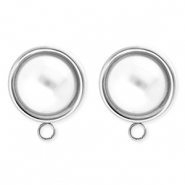 BY31® Apprêts en acier Inox boucles d'oreilles / puces d’oreilles rond avec imitations perle avec anneau Argenté-blanc