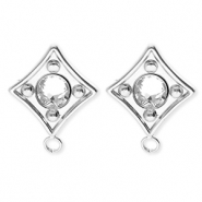 BY31® Apprêts en acier Inox boucles d'oreilles / puces d’oreilles losange avec cristal avec anneau Argenté-cristal