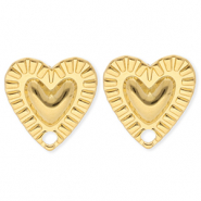 BY31® Apprêts en acier Inox boucles d'oreilles / puces d’oreilles coeur avec anneau Doré