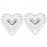 BY31® Apprêts en acier Inox boucles d'oreilles / puces d’oreilles coeur avec anneau Argenté