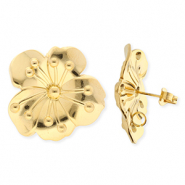 BY31® Apprêts en acier Inox boucles d'oreilles / puces d’oreilles fleur avec anneau Doré