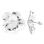 BY31® Apprêts en acier Inox boucles d'oreilles / puces d’oreilles fleur avec anneau Argenté