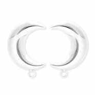 BY31® Apprêts en acier Inox boucles d'oreilles / puces d’oreilles lune avec anneau Argenté