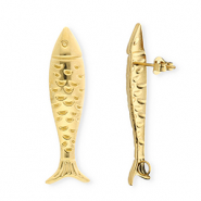 BY31® Apprêts en acier Inox boucles d'oreilles / puces d’oreilles poisson avec anneau Doré