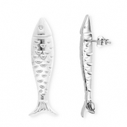 BY31® Apprêts en acier Inox boucles d'oreilles / puces d’oreilles poisson avec anneau Argenté