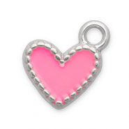 Breloques en acier Inox c&oelig;ur Argent&eacute;-rose