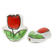 Perles en c&eacute;ramique tulipe Blanc-rouge-vert