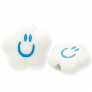 Perles en c&eacute;ramique nuage avec souriant Blanc-bleu