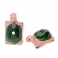 Perles en c&eacute;ramique tortue Vert fonce-rose vintage-noir