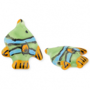Perles en c&eacute;ramique poisson Vert-orange-bleu-noir