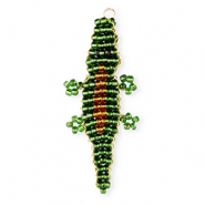 BY31&reg; Breloques en perles de verre crocodile Vert fonce-marron ambre-noir-dor&eacute;