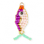 BY31&reg; Breloques en perles de verre poisson Violet-rose clair-dor&eacute;-vert menthe