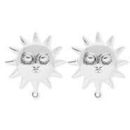 BY31® Apprêts en acier Inox boucles d'oreilles / puces d’oreilles soleil avec visage avec anneau Argenté