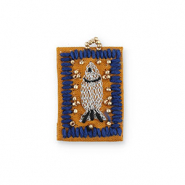 Breloques en tissu faites main poisson Marron-bleu foncé-argenté-doré
