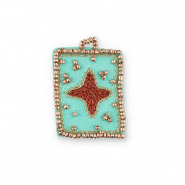 Breloques en tissu faites main etoile Turquoise-marron-doré