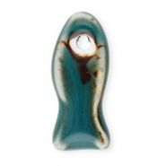 Perles en c&eacute;ramique poisson Bleu sarcelle fonc&eacute;-marron