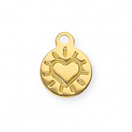 Breloques en acier Inox rond avec cœur Doré