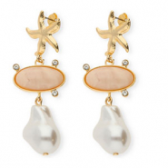 Boucles d'oreilles&nbsp;/&nbsp;puces tendance avec tige en acier inoxydable Dor&eacute;-beige-blanc