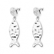 Boucles d'oreilles&nbsp;/&nbsp;puces tendance spirale & poisson avec tige en acier inoxydable Argent&eacute;
