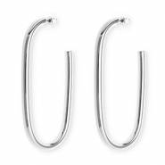 Boucles d'oreilles&nbsp;/&nbsp;puces accroche-regard ovale avec tige en acier inoxydable Argent&eacute;