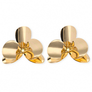 Boucles d'oreilles&nbsp;/&nbsp;puces accroche-regard fleur avec tige en acier inoxydable Dor&eacute;
